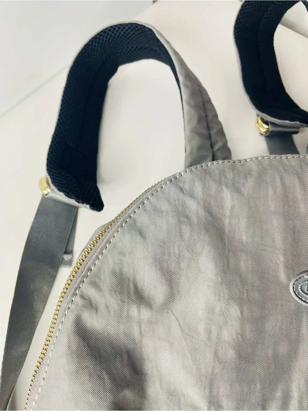 Lily & Drew Light wright Gray Nylon Backpack Organizer Gold Zippers Spacious
